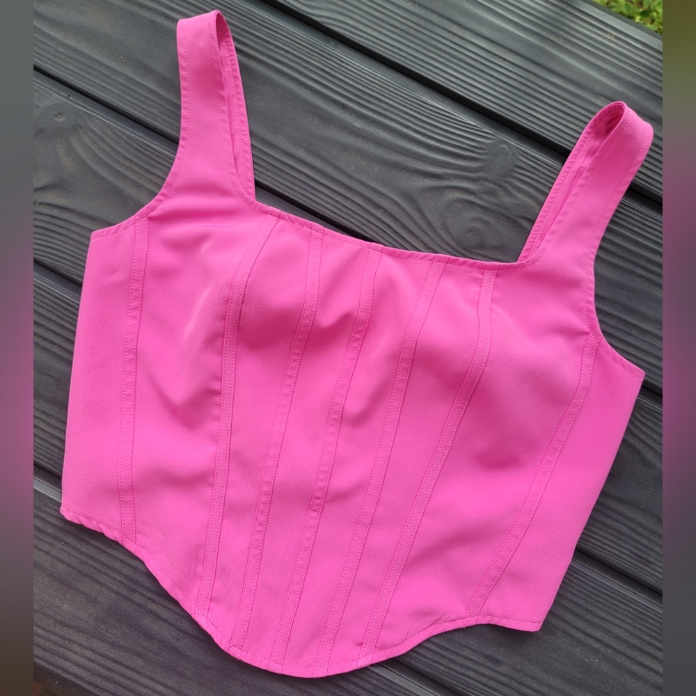 Sincerely Jules Neon Pink Women's Crop Corset Top Medium Zip Up